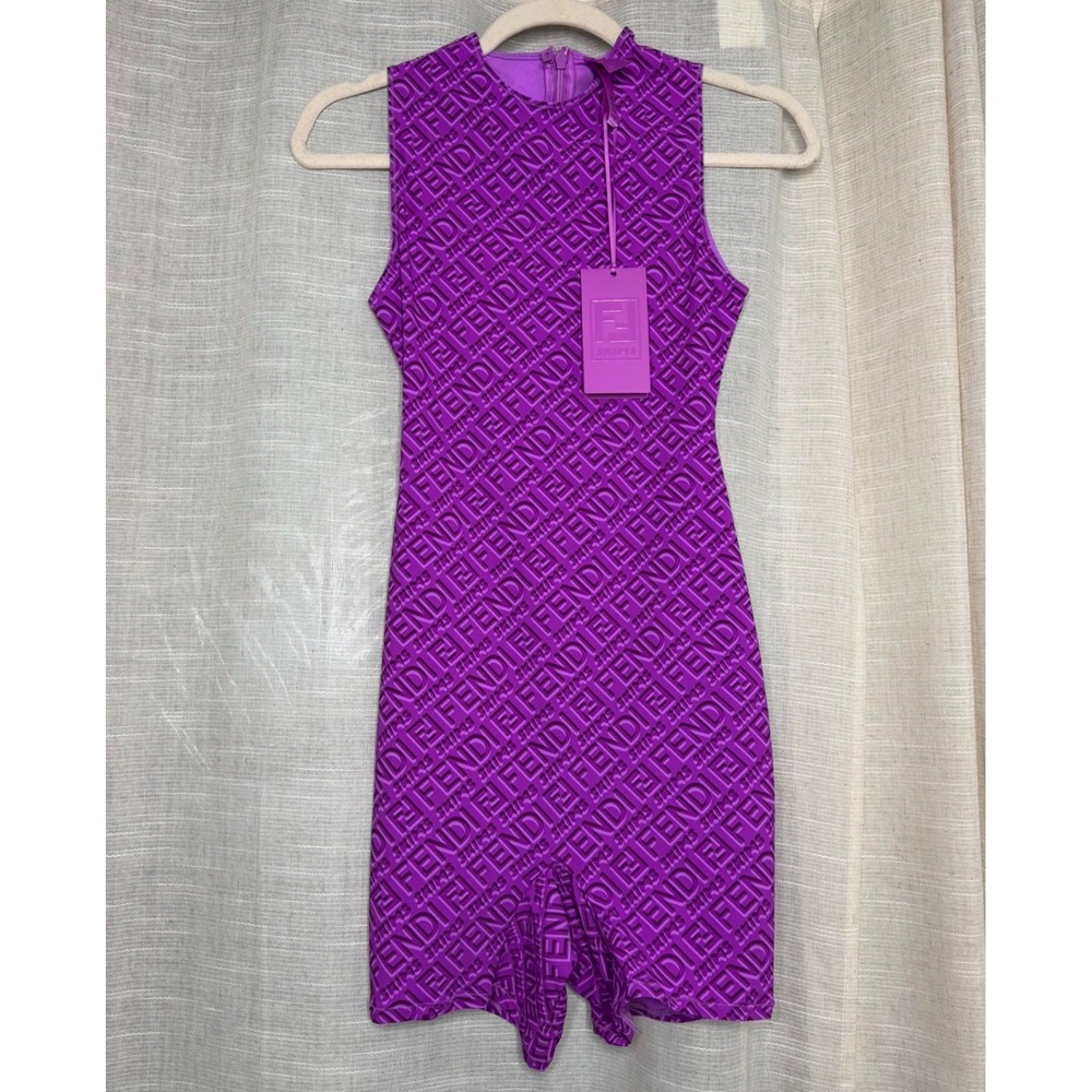 NWT FENDI x SKIMS Sleeveless Mid Thigh Bodysuit Logo Colorado Purple Women Small